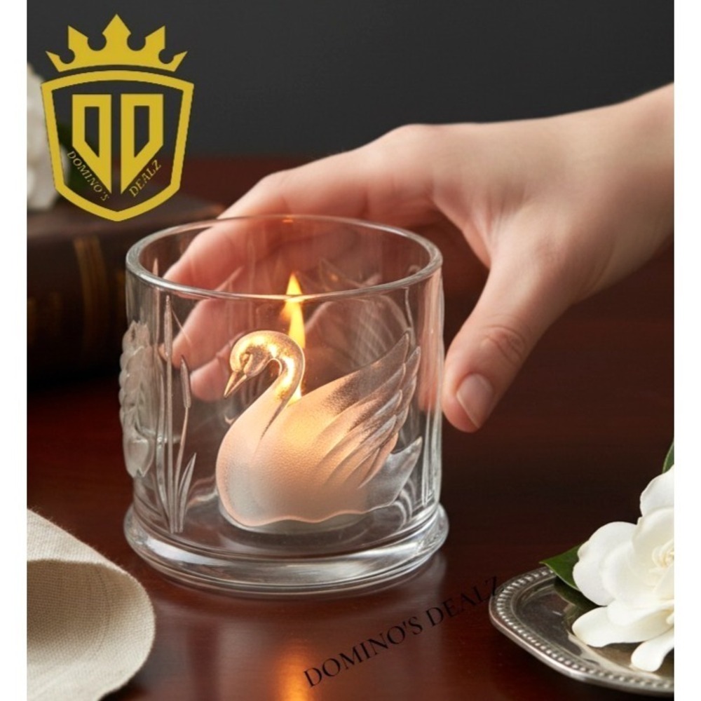Swan Glass Candle Holder Signed Relief 3.5"‎ Gloria Vanderbilt Teleflora Decor